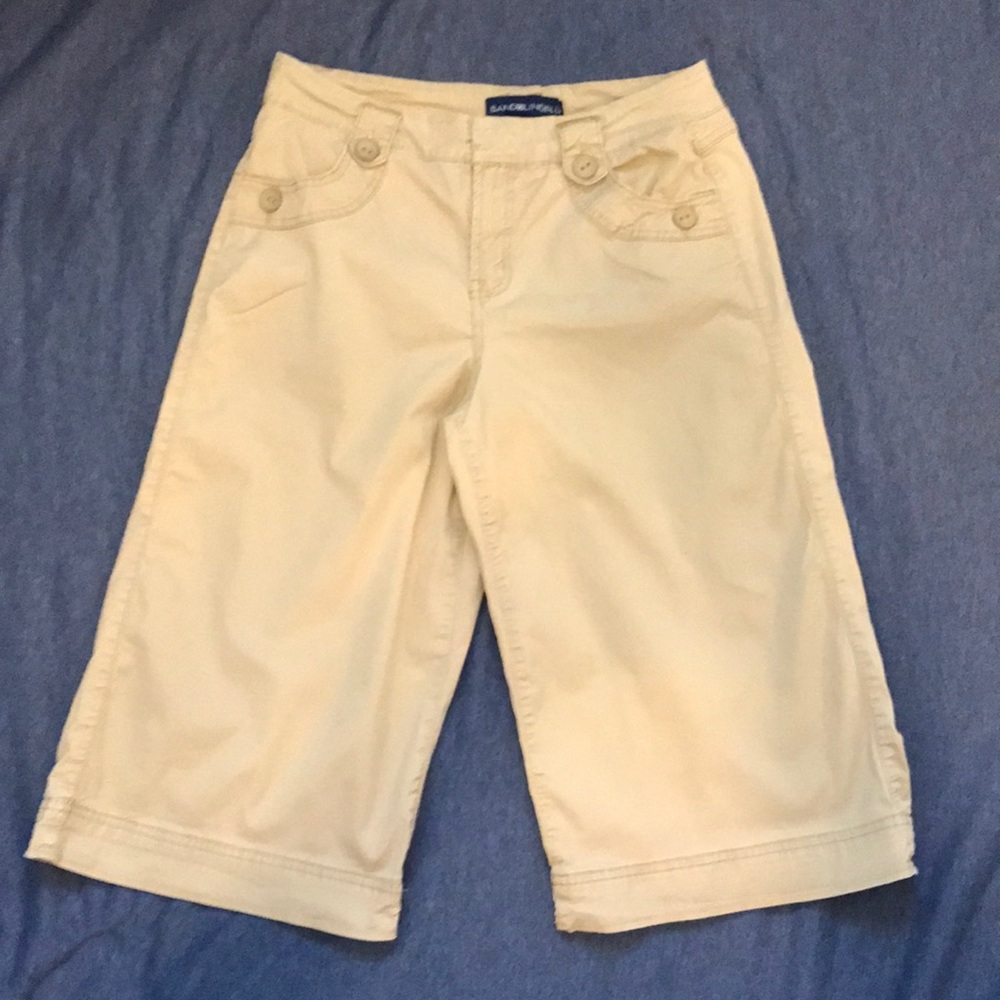 Wide Leg Cropped Culottes Khaki Capri Pants Womens Size 10 Bandolino Blu